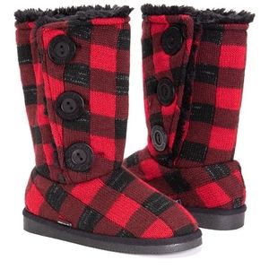 Dark Red Plaid Malena Boot -Girls